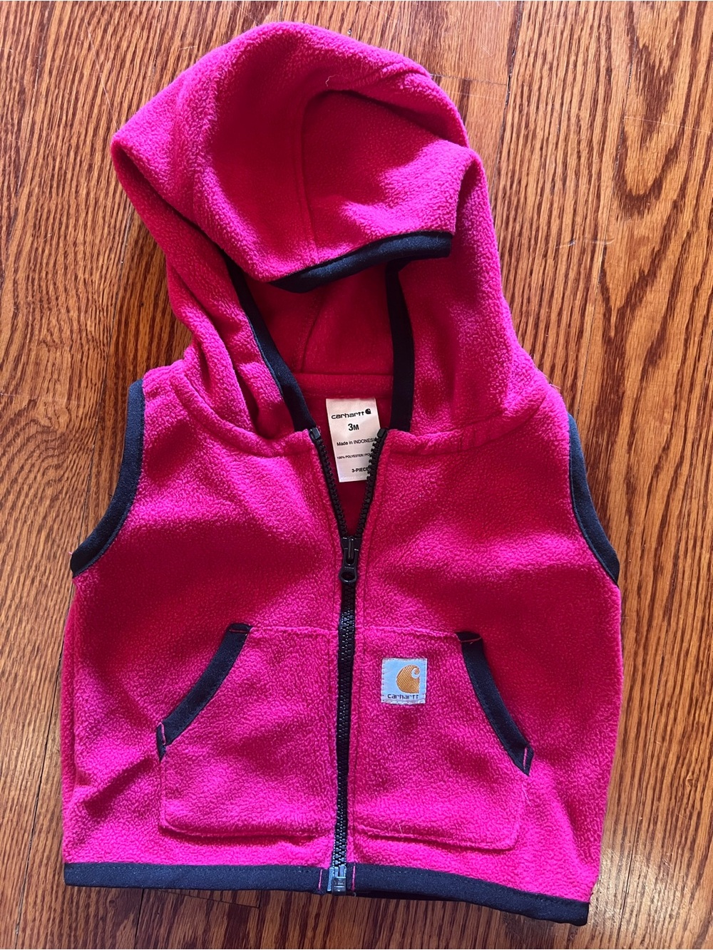 Carhartt Baby Infant 3 Months Hooded Fleece Vest in Bright Pink Zipper